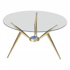 Circular glass and brass tripod base side table